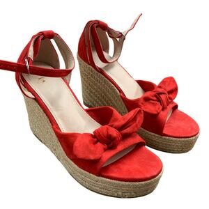 ZBY Womens Size 7.5 Red Faux Suede 4" Wedge Heel Espadrille Open Toe Shoes